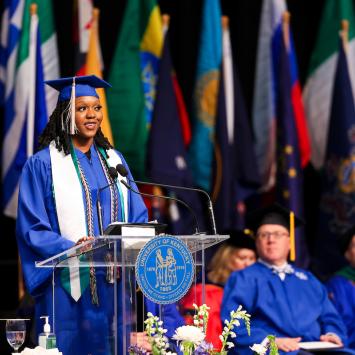 Isabella Nkemeh speaking at graduation